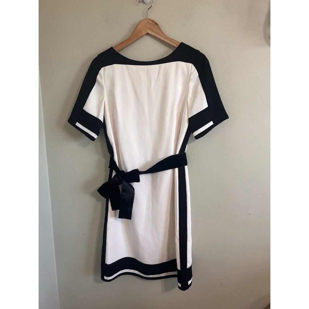 Ann Taylor belted shift dress in a black &white color block design size Small - Picture 2 of 8